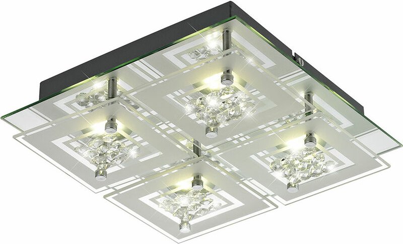 Thumbnail - 12 Watt led Decken Lampe Leuchte Chrom Glas satiniert Kristalle 9740045-4 Miranda