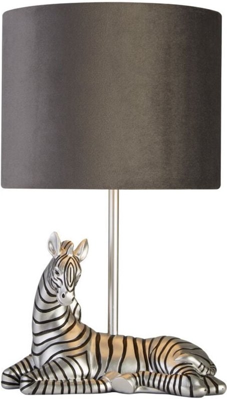 Searchlight Zebra Tischlampe aus silbernem Harz und grauem Stoffschirm
