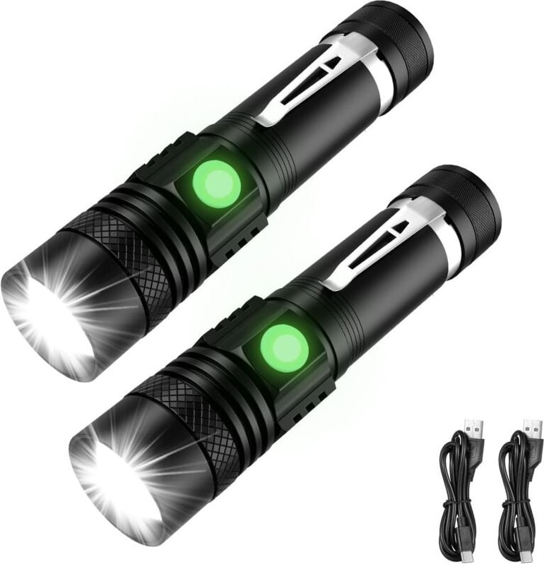 2er-Pack wiederaufladbare LED-Taschenlampen, 1400 Lumen, superhell, einstellbarer Fokus, wasserdicht (IPX6), lange Leben...