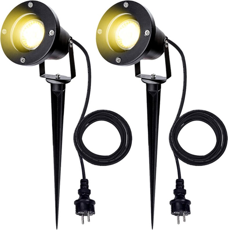 Wolketon 2X LED Gartenstrahler mit Erdspieß Gartenleuchte Gartenbeleuchtung Wasserdicht IP65 6W Warmweiß