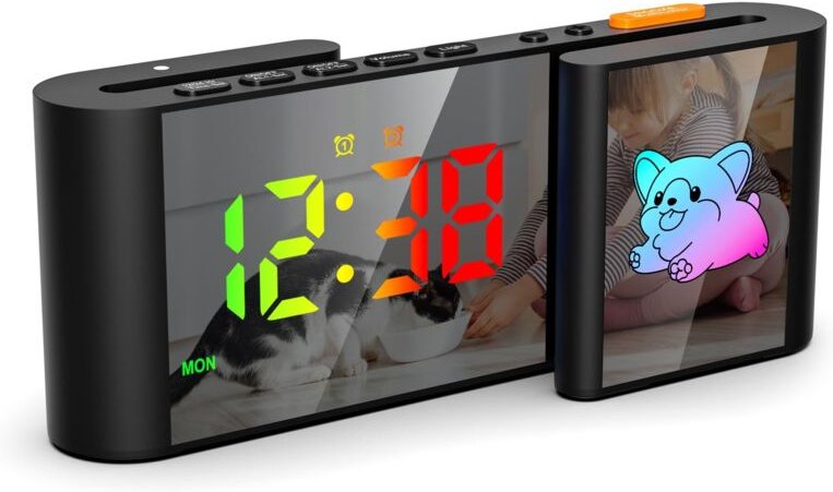 Digitaler Wecker, niedlicher Hunde-Digitalwecker, LED-Uhr im S-Design, 11 Cartoon-Farben, Dimmer, Lautstärkeregler, Schl...