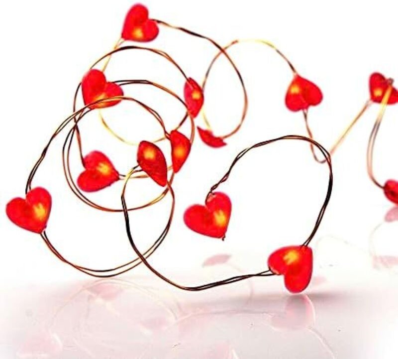 hellum LED Lichterkette Herz-en Batterie-betrieben(2AA), 20er rote Herzen mit rote LEDs Kupfer Draht Lichterkette innen,...