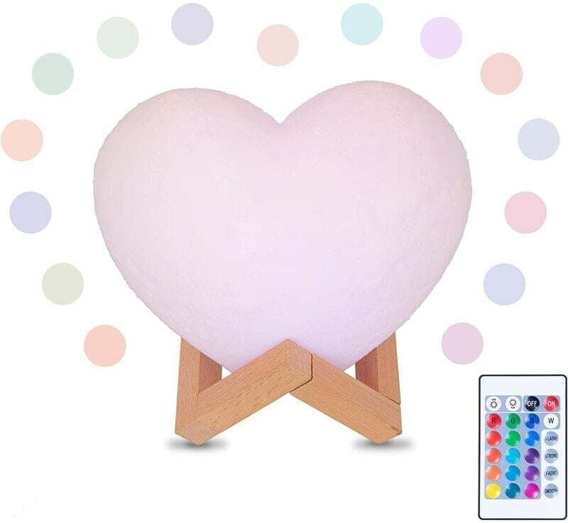 Thumbnail - Herzförmige LED-Lampe, 3D-Druck, 16 Farben dimmbar, Fernbedienung und Touch-Schalter, wiederaufladbar über usb, Nachtlam...