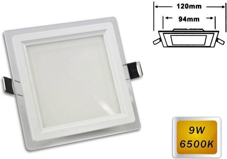 Trade Shop Traesio - Trade Shop - schlankes led-panel mit glasrand, quadratisch, 9W licht, 6500K, 3000K, 4000K, P-94EQ -