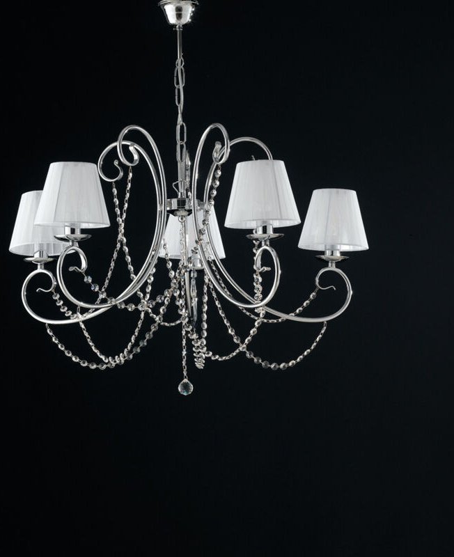 Bonetti Illumina - Magda – 5-flammiger Kronleuchter aus verchromtem Eisen mit 115 Lampenschirmen – Ø72 – BL146-5-CR-PAR