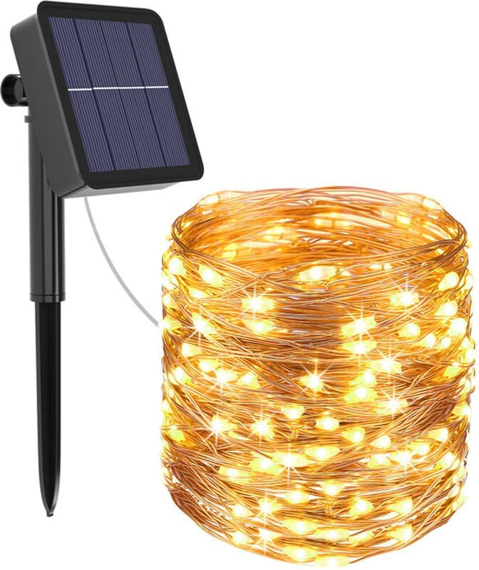 Solar-Lichterkette für den Außenbereich, 11 m, 100 LEDs, 8 Modi, wasserdichtes Kupferkabel