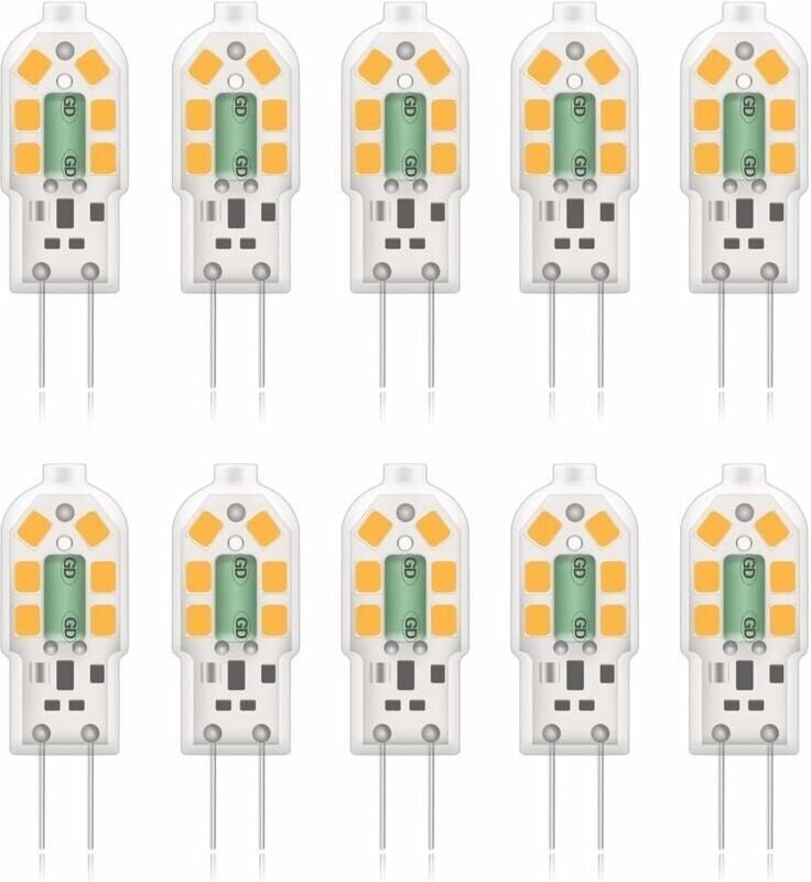 AIMOONSA G4 2W LED-Lampe, entspricht 20W Halogenlampen, Warmweiß 3000K, 200Lm, 12x SMD, 12V AC/DC – 10er-Pack [Energiekl...
