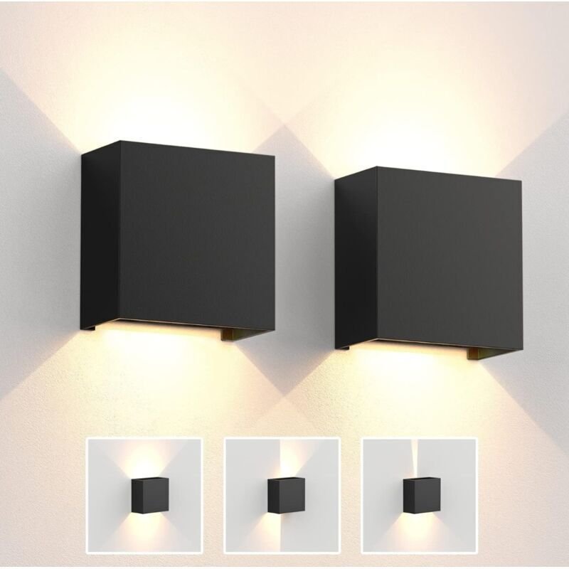 Wandleuchte, dekorative LED-Wandleuchte, IP66 wasserdicht, Schwarz, 6 W, 10 × 10 × 5 cm, Warmweiß, 2 Stück