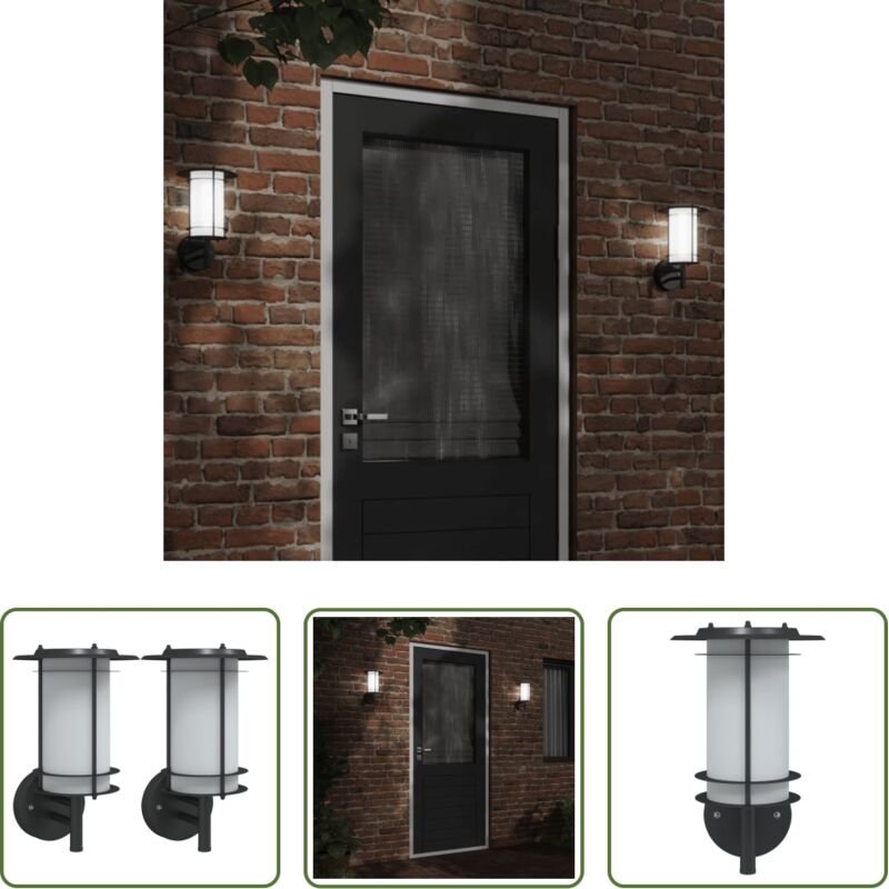 vidaXL Edelstahlleuchte - Außenwandleuchten 2 Stk. Schwarz Edelstahl