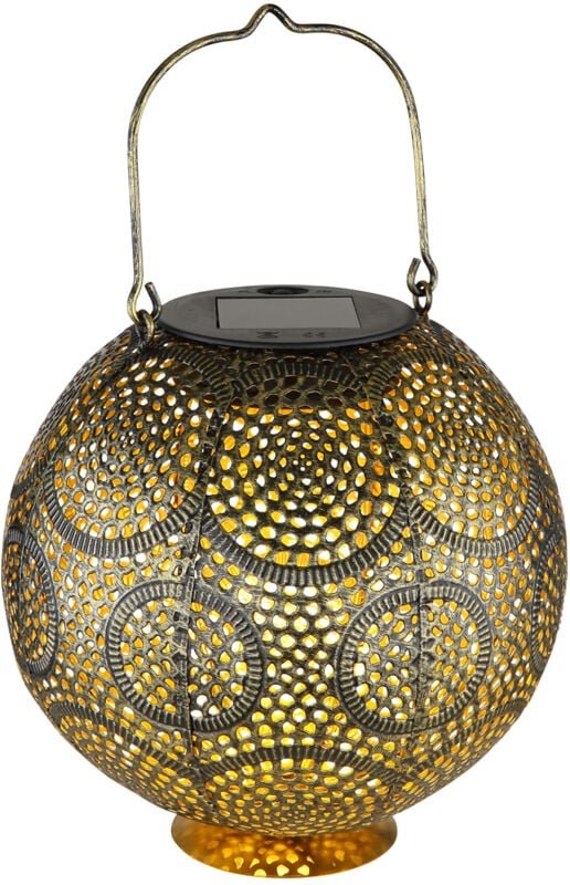 Solarlaterne hängend oder stehend mit Dekorstanzungen, Metall Gold Antik Ø18,5cm