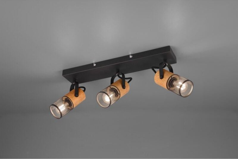 Iperbriko - Strahler Tosh Schwarz 3xE14 Strahler Holz und Metallkäfig L44 cm Trio Lighting