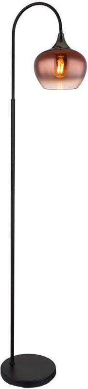Thumbnail - Stehlampe Bogenstehlampe Wohnzimmerleuchte Stehleuchte gebogen Glas kupfer, Metall schwarz, 1x E27, LxBxH 39 x 25 x 150 ...