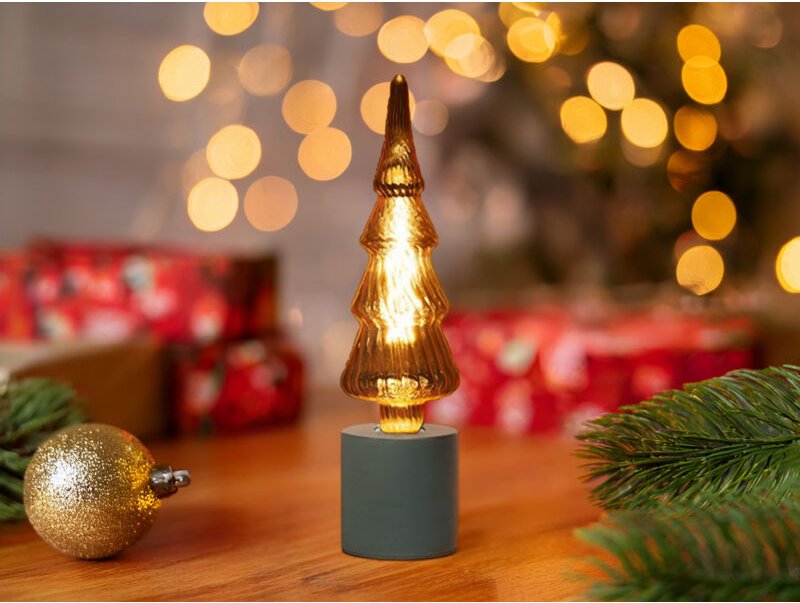 Tischlampe Beton Schwarz mit Deko LED Tannenbaum, Höhe 9cm