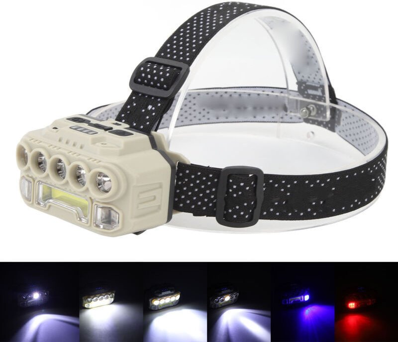 Superhelle, per USB aufladbare Stirnlampe mit Bewegungssensor, Betriebsanzeige, tragbare Outdoor-Stirnlampe.