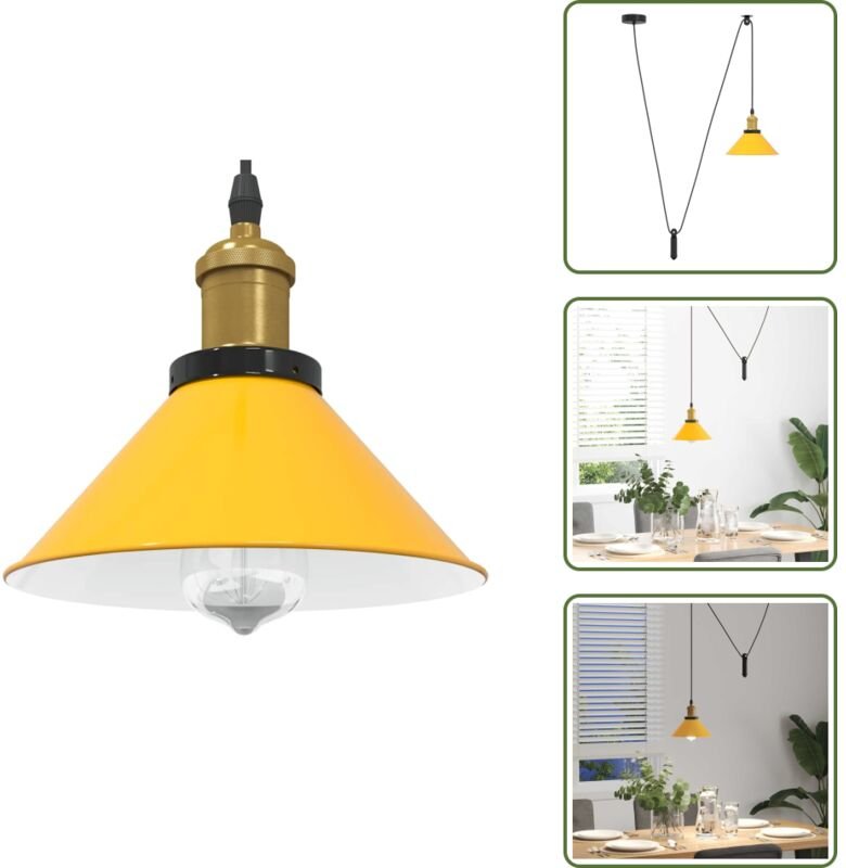 Pendelleuchte Höhenverstellbar E27 Gelb Glänzend ø 22 cm Metall - Pendelleuchte - Pendelleuchten - Pendellampe - Pendell...