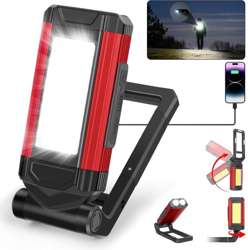 Wiederaufladbare LED-Arbeitsleuchte für Mechaniker – Schwenkbare Halterung, klappbarer Haken und integrierter Magnet – V...