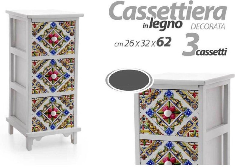 Trade Shop - kommode mit 3 schubladen nachttisch küche bad schlafzimmer holz 62X26X32CM 829390 -