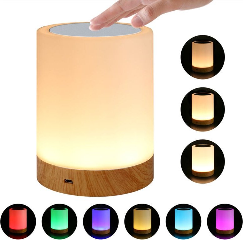 Thumbnail - Dimmbare Touch-Tisch-Nachttischlampe, mit 6 Farben RGB-Farbwechsel, warmes LED-Nachtlicht für Kinder, USB-wiederaufladba...