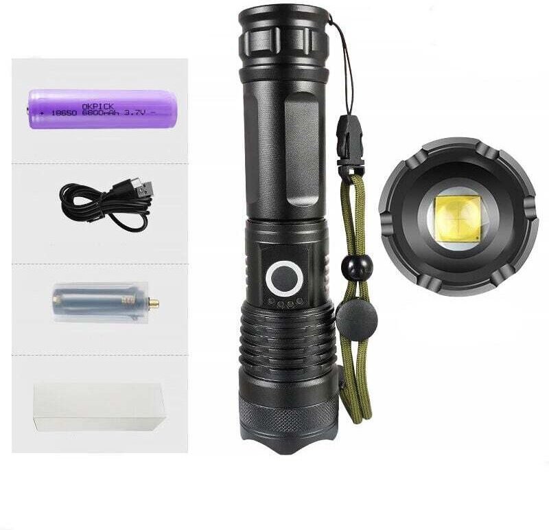 Ultrastarke LED-Taschenlampe, wiederaufladbar über usb, extrem helle taktische Taschenlampe, 5 Modi, zoombar, wasserdich...