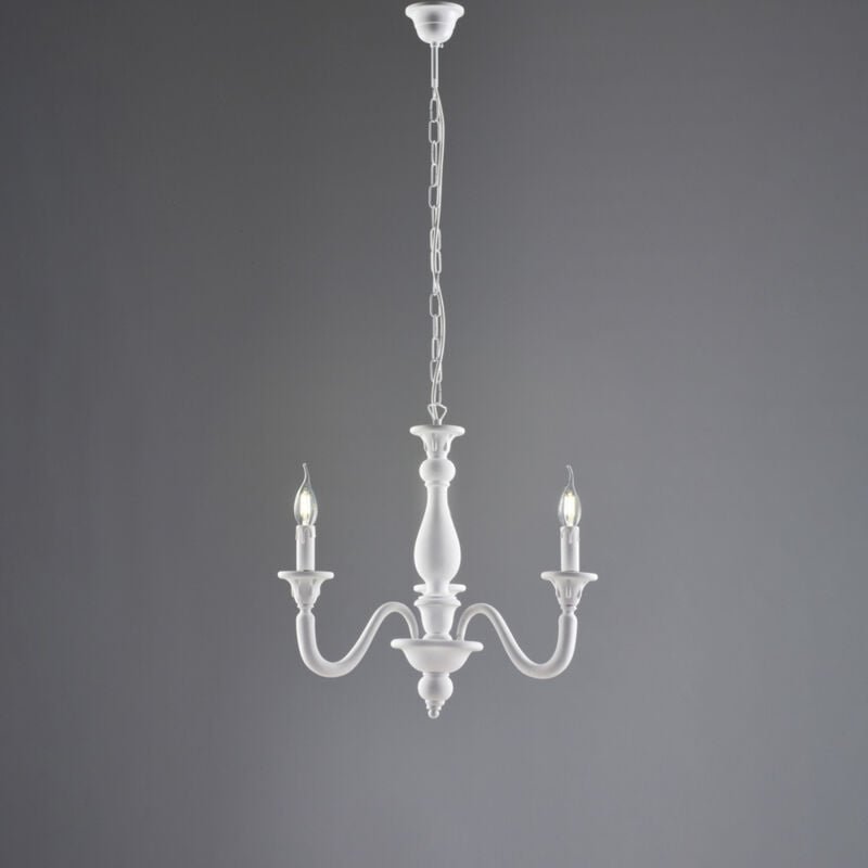 Lucca - Schäbiger weißer Holzkronleuchter 3 Lichter 108 - Ø41 - BL271-3-BCO