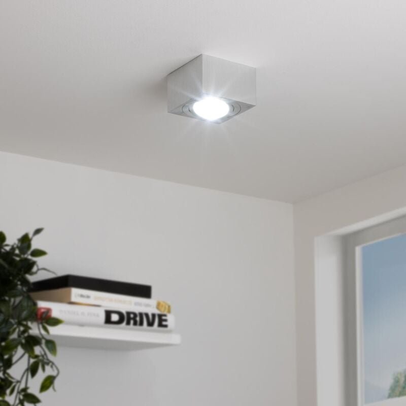 Thumbnail - Flacher Aufbaustrahler eckig schwenkbar Deckenleuchte - Farbe: Alu-gebürstet - LED Leuchtmittel: 5W Neutralweiß 230V 60°