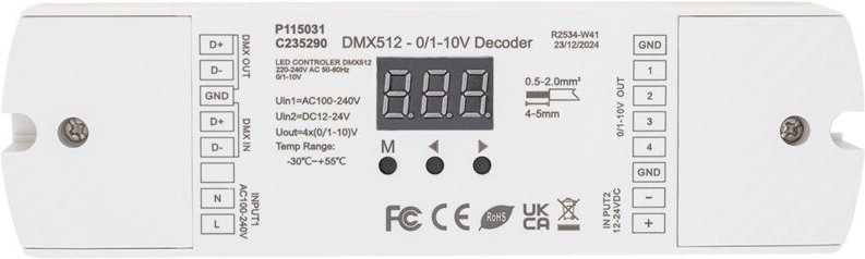 Konverter DMX512 zu 0/1-10V 4 Kanäle Weiß