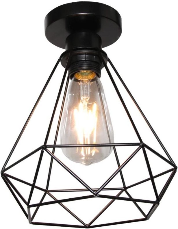 Deckenleuchte Retro E27 Metallkorpus Deckenlampe für Wohnzimmer Schlafzimmer Küchen Deckenbeleuchtung, 20cm, Schwarz