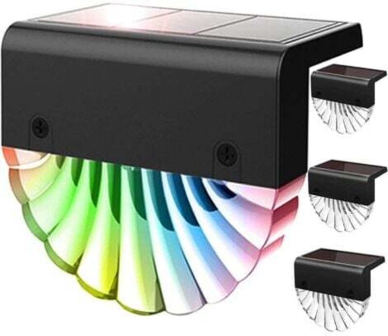 Solar-LED-Außenwandleuchten, 4er-Pack Wegeleuchten, farbwechselnde LED-Solar-Gartenzaunleuchte, Stufenleuchten, Wandgart...