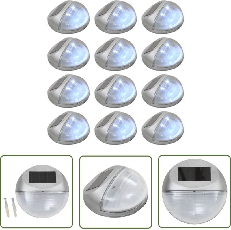 Outdoor Solar-Wandleuchten led 12 Stk. Rund Silbern - Solarlaterne - Solarleuchte - Außenstehleuchte - Gartenbeleuchtung...