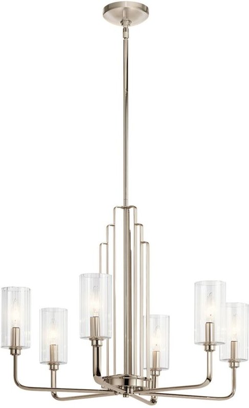 Kronleuchter Metall Glas 68,6 cm breit h: max. 169,8 cm Nickel poliert E14 Jugendstil