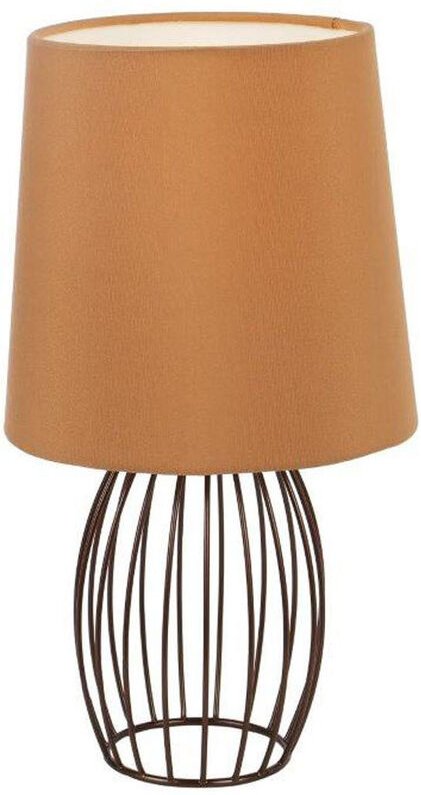 Led Tischleuchte akin mit braunem Stoffschirm und Metallgitter, Höhe 29cm