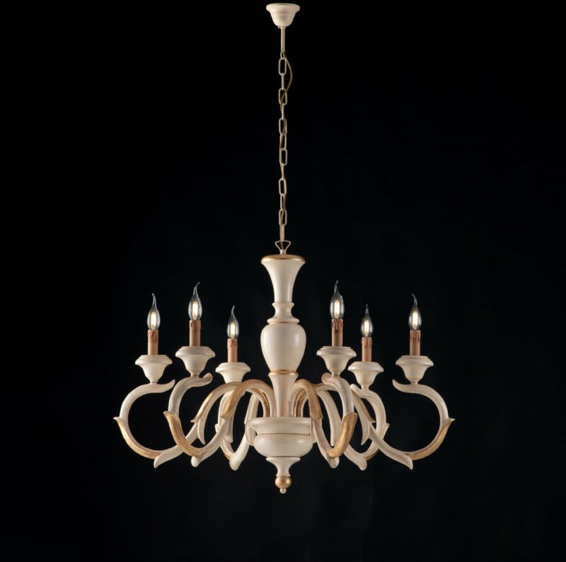 Bonetti Illumina - Fiorenza - Kronleuchter aus Elfenbeinholz und Blattgold 6 Lichter 125 - Ø91 - BL172-6-AV