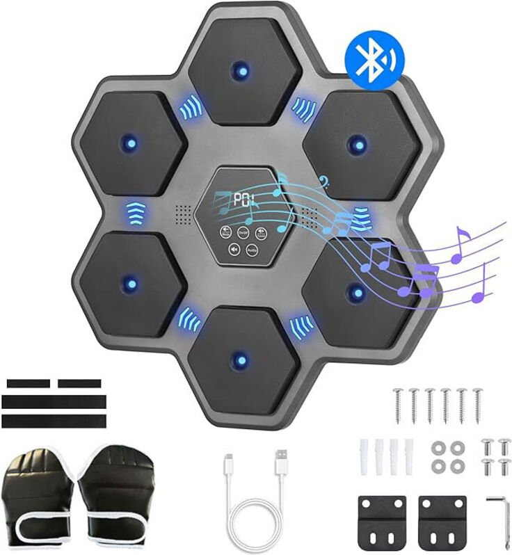 Boxmaschine Music Boxing Machine, Elektronische Musik Boxmaschine, PU-Wandbox-Trainingsgerät mit Boxhandschuhen, LED-Box...