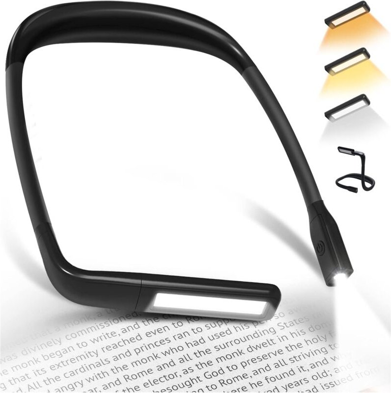 Leselicht-Hals-Leselampe – wiederaufladbare Leselampe im Bett, 3 Farben flexible LED-Leselicht-Halslampe für Bücher, Str...