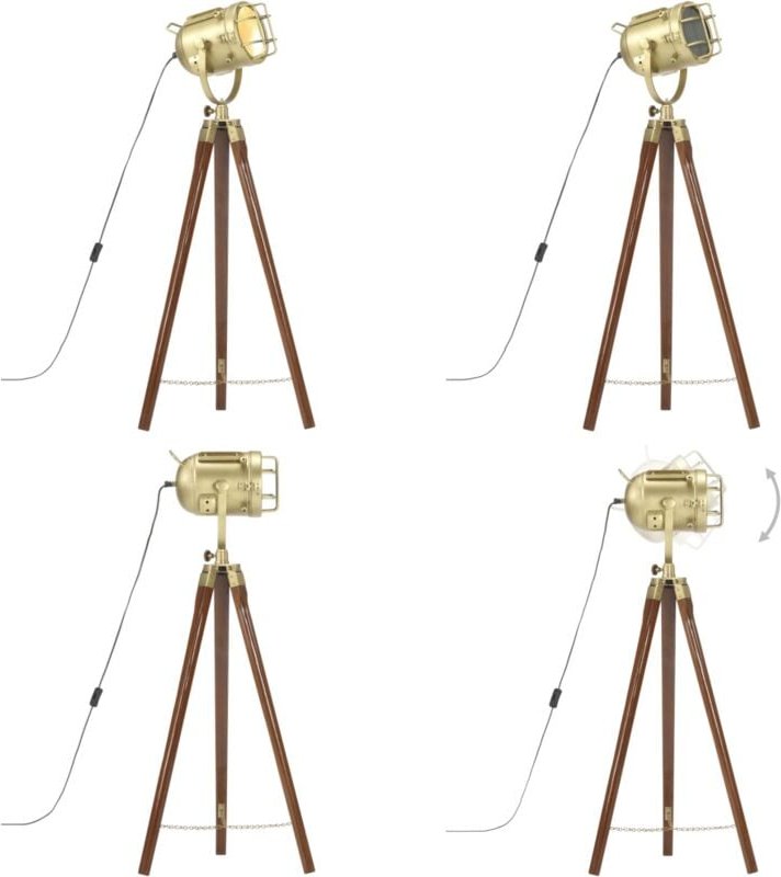 Stehleuchte Dreibein Massivholz Mango 97 cm - Stehlampe - Vintage Lampe - Holzhilfe - Wohnzimmer Deko - Industrielampen ...