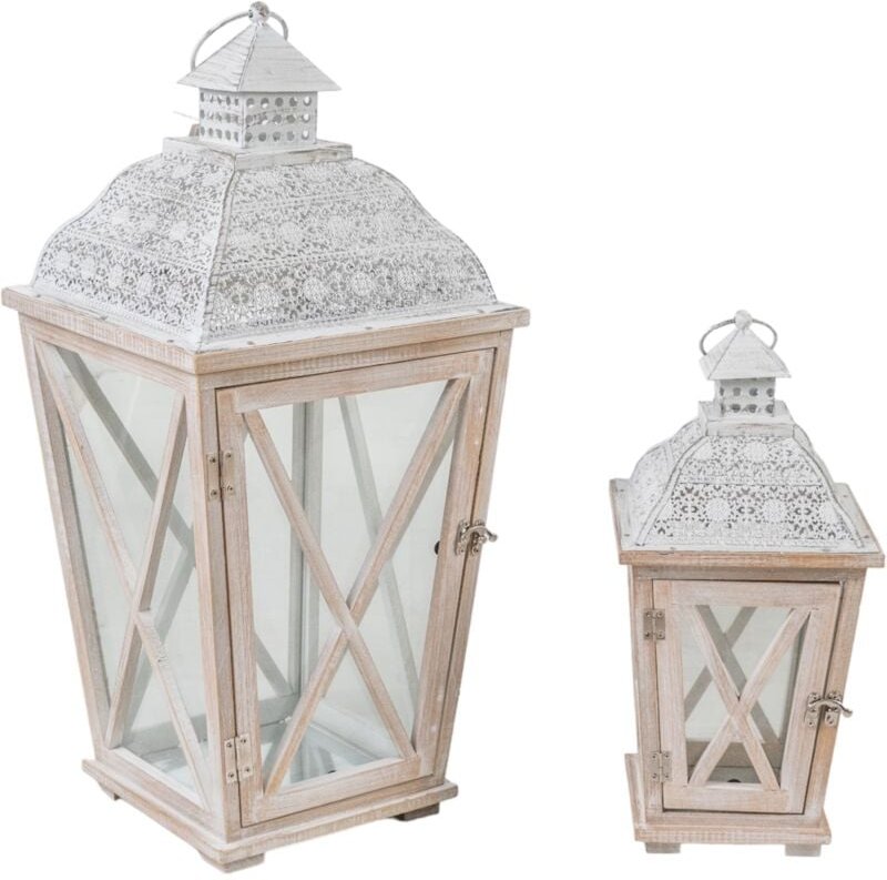 Set mit 2 Laternen aus Holz/Metall, 27 x 21 x 59 cm