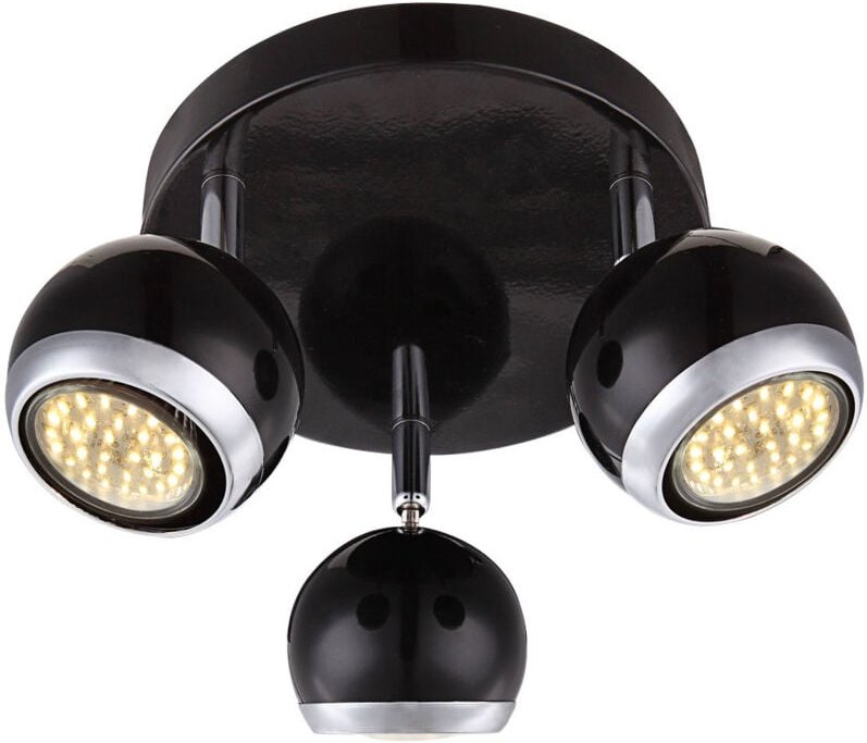 Deckenleuchte Spots Deckenlampe Chrom schwarz Deckenstrahler 3 flammig, bewegliche Spots, 3x led 3W 250lm, DxH 18 x 13 c...
