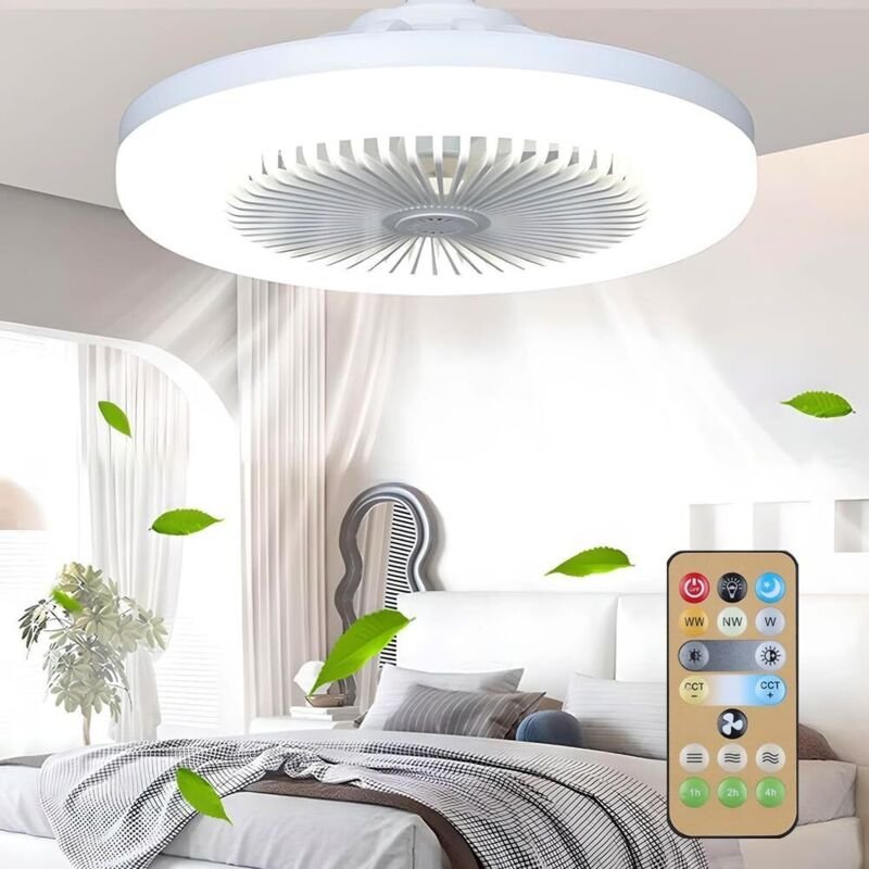 Deckenventilator mit LED-Licht, 10 Zoll modernes Design LED-Deckenleuchte mit Fernbedienung, 3 Geschwindigkeiten + 3 Far...