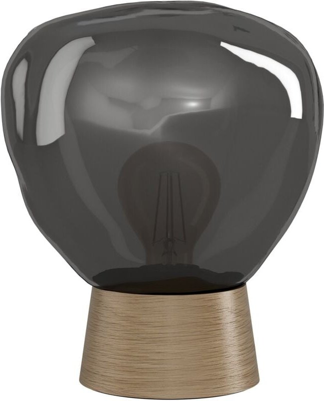 Tischlampe Magacela, elegante Nachttischlampe, FSCM70HB, Tischleuchte aus Holz und Rauchglas, Tisch-Lampe für Wohnzimmer...