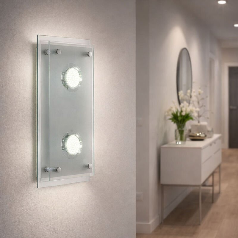 Esto - Wandlampe Wandleuchte Flurlampe Wohnzimmerleuchte Schlafzimmerlampe, 2 Flammig, Glas Chrom klar, 2x led 3W 240Lm ...