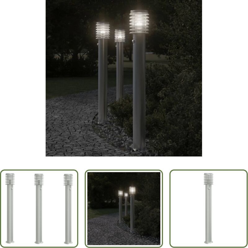 vidaXL Wegeleuchte - Wegeleuchten mit Bewegungsmelder 3 Stk. Silbern 110cm Edelstahl