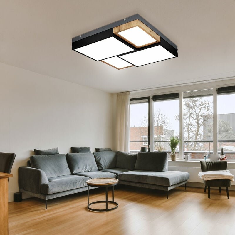 Globo - led Deckenlampe Schlafzimmerleuchte Deckenleuchte Holzoptik Wohnzimmerlampe, Metall mdf Kunststoff, Stufenschalt...