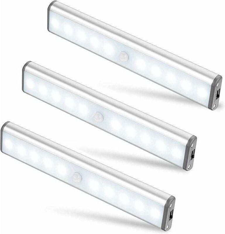 Thumbnail - Aimoonsa - 3er Set 10 led Lampen, Kabellos, usb Wiederaufladbar, Magnet, Bewegungsmelder, 2 Leuchtmodi, Tragbar. Schrank...