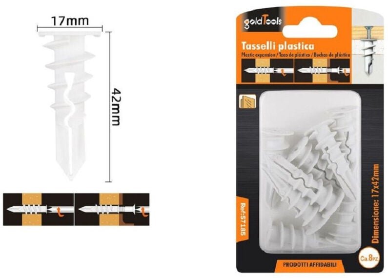Trade Shop Traesio - Trade Shop - set 8 tassell pezzzes in plastic tassello fischer fissaggio viti 17X42 mm 57185 -