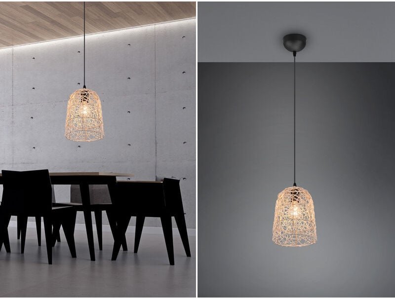 Led Pendelleuchte Rattan Geflecht Natur im Boho Stil ø 19cm
