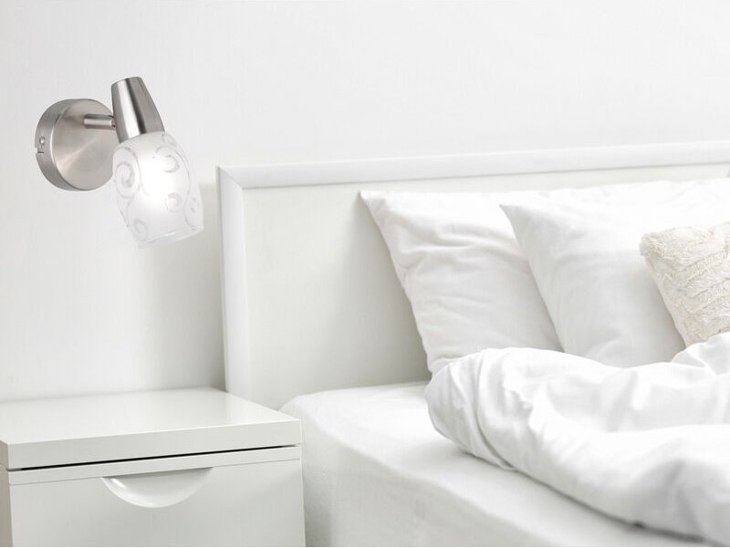 Meinewunschleuchte - led Wandstrahler dimmbar, Silber matt mit Dekorglas satiniert, Breite 8cm