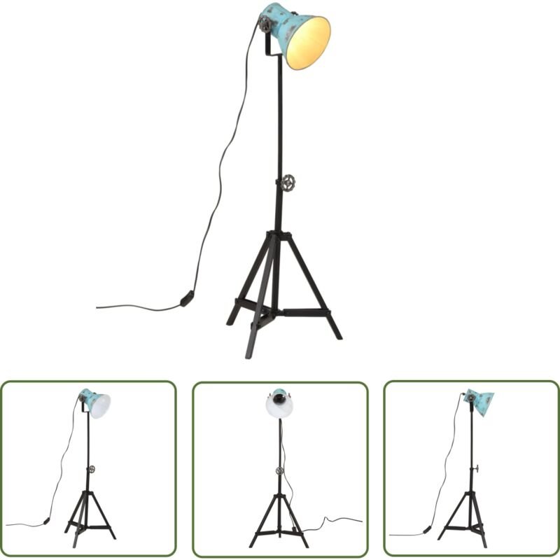 The Living Store - Stehleuchte 25 w Blau 35x35x65/95 cm E27 - Industrielampen - Stehlampe - Blaue Lampe - Metallleuchte ...