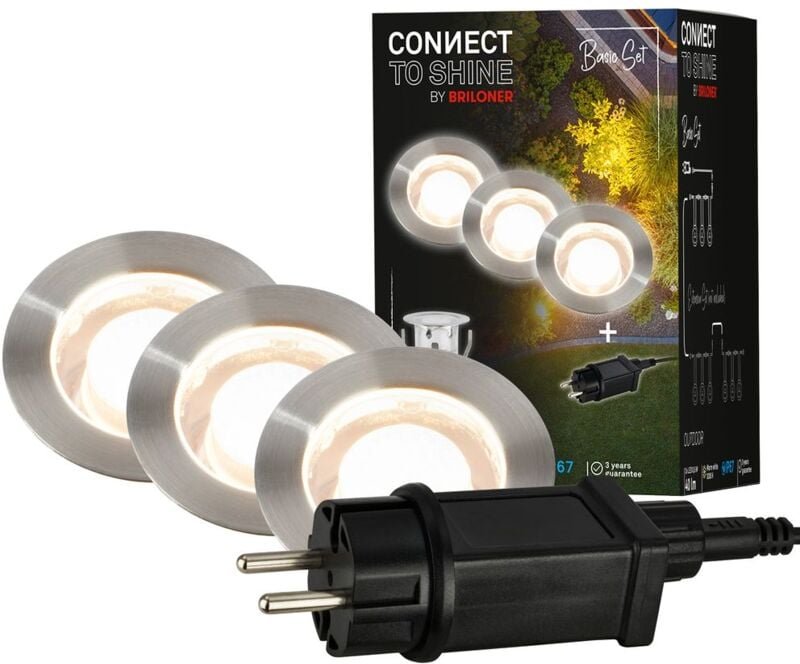 Briloner - connect to shine Starterset Kebony mit 3er Set led Bodeneinbaustrahler, IP67