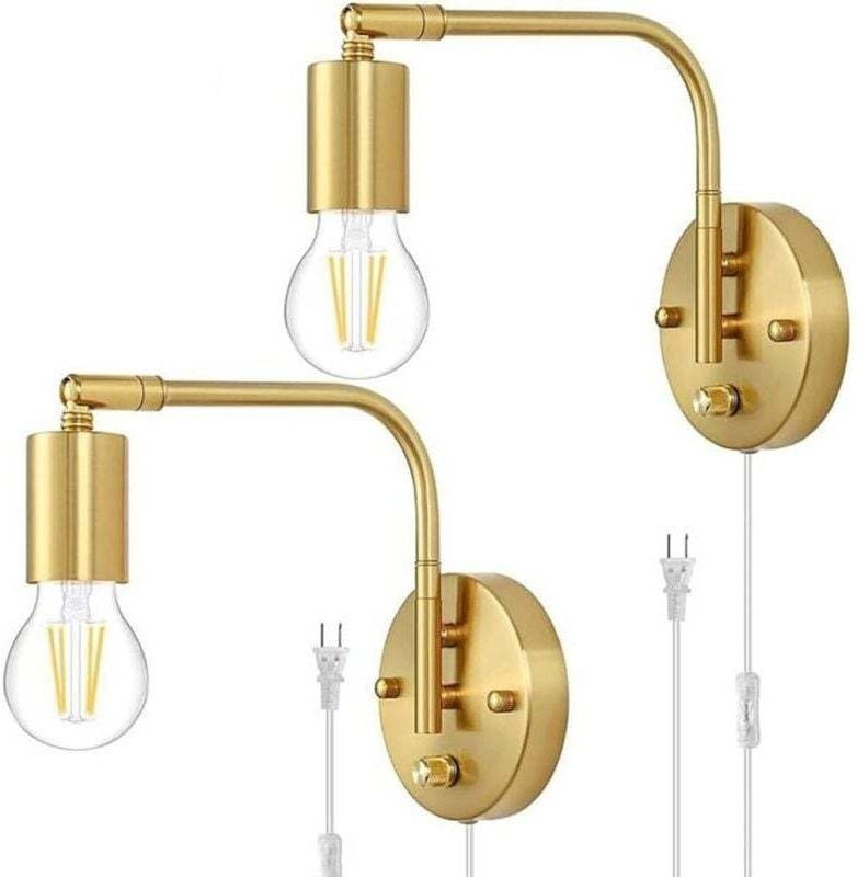 Ulisem E27 Wandleuchte mit Schalter und Stecker, verstellbare Wandlampe aus Gold und Metall, Nachttisch-Leselampe mit Ka...