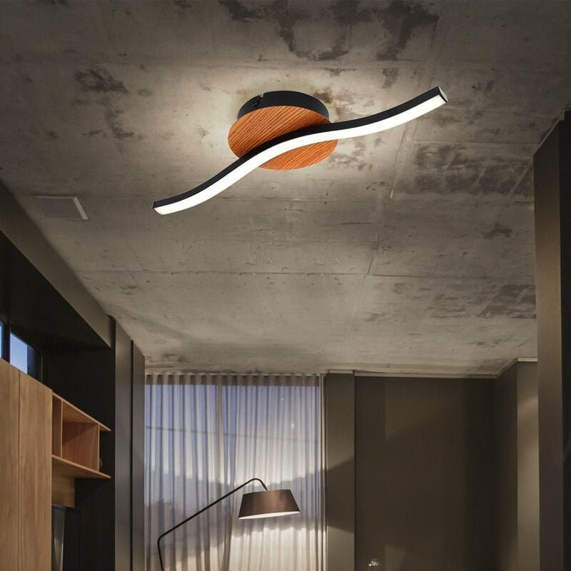Etc-shop - Deckenleuchte Wohnzimmerlampe led Holz Deckenlampe schwarz Deckenlampe Schlafzimmer, Metall Acryl ,1x led 6W ...